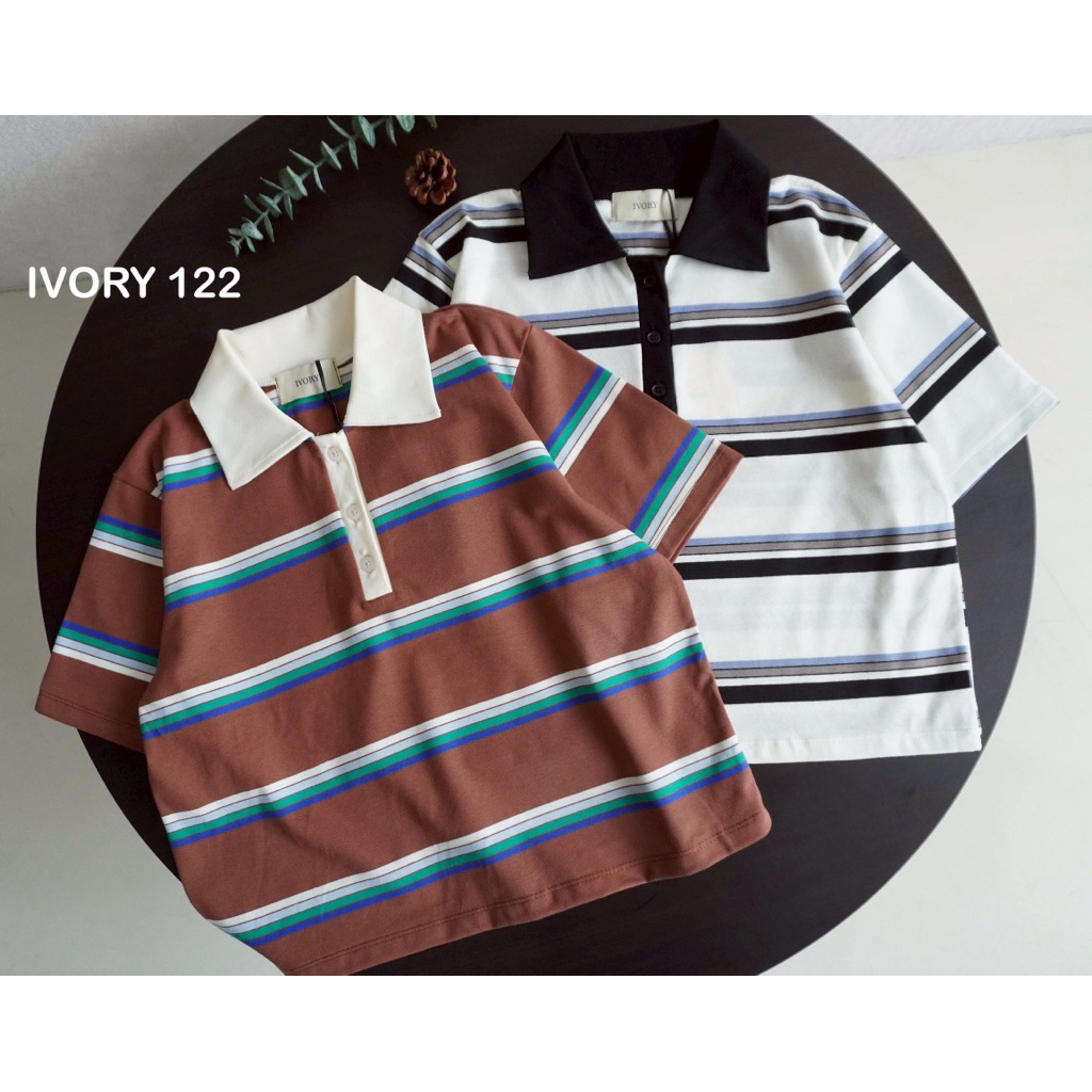 IVORY เสื้อโปโลลายริ้ว (โอเวอร์ไซส์)