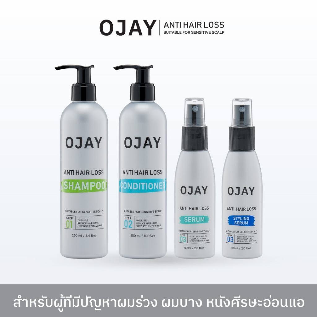[Full Set]เซตลดผมร่วงOJAY Anti Hair Loss Shampoo & Conditioner 250ml +Serum 60ml +Serum Styling 60ml