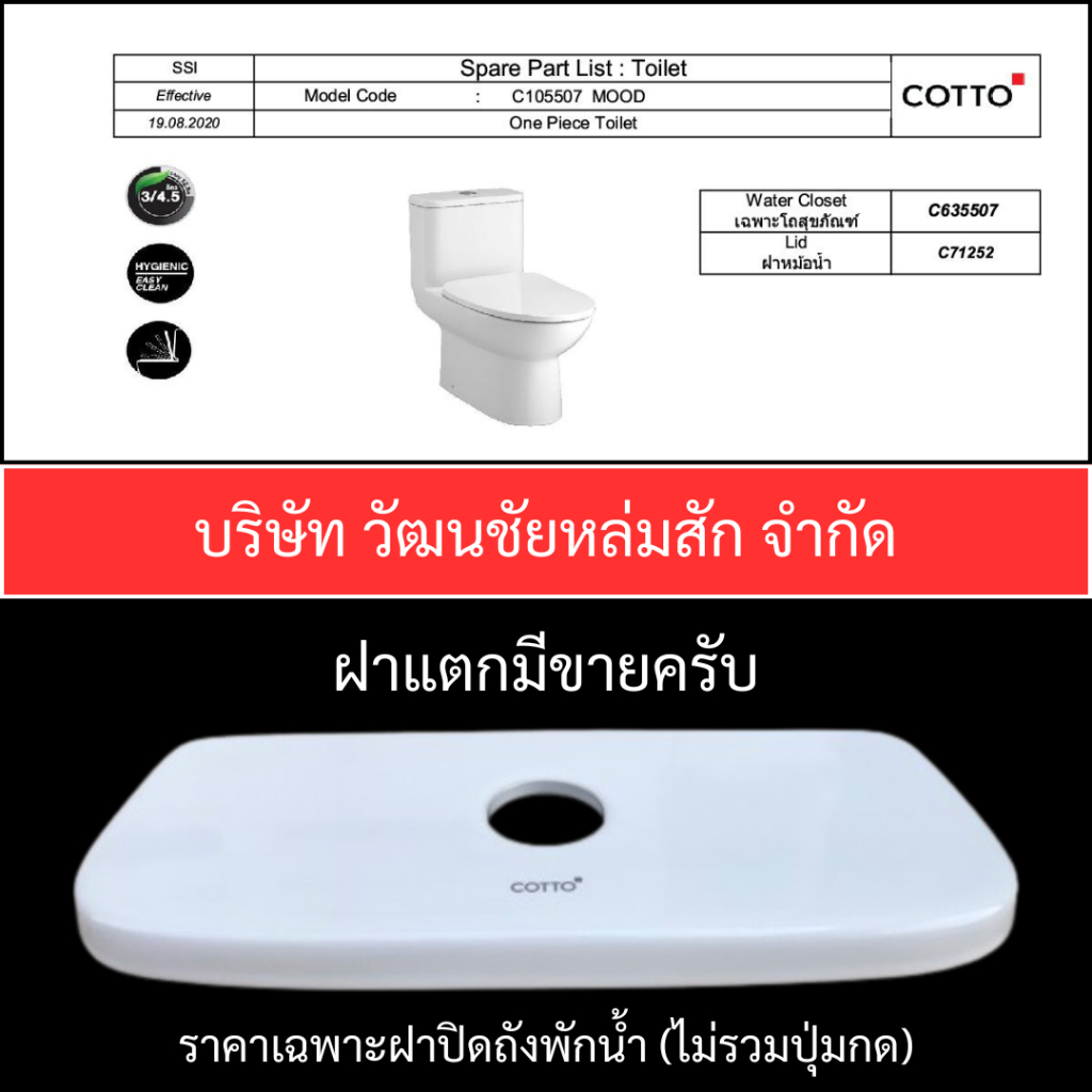 Cotto C71252 ฝาปิดหม้อน้ำ ชักโครก มู้ด (ใช้กับ C105507)