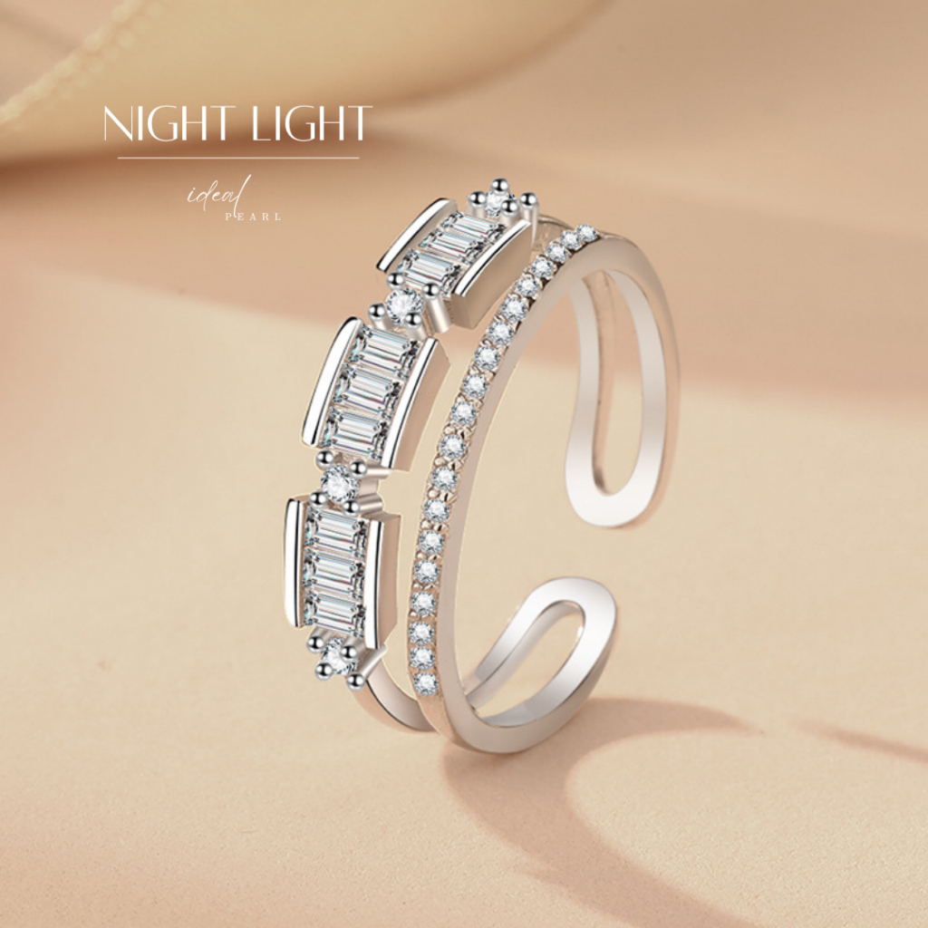 iDEAL แหวนเงินแท้ Night Light แหวนเงิน แหวนปรับขนาด แหวนเพชร แหวนมงคล แหวนผู้หญิง แหวนแฟชั่น