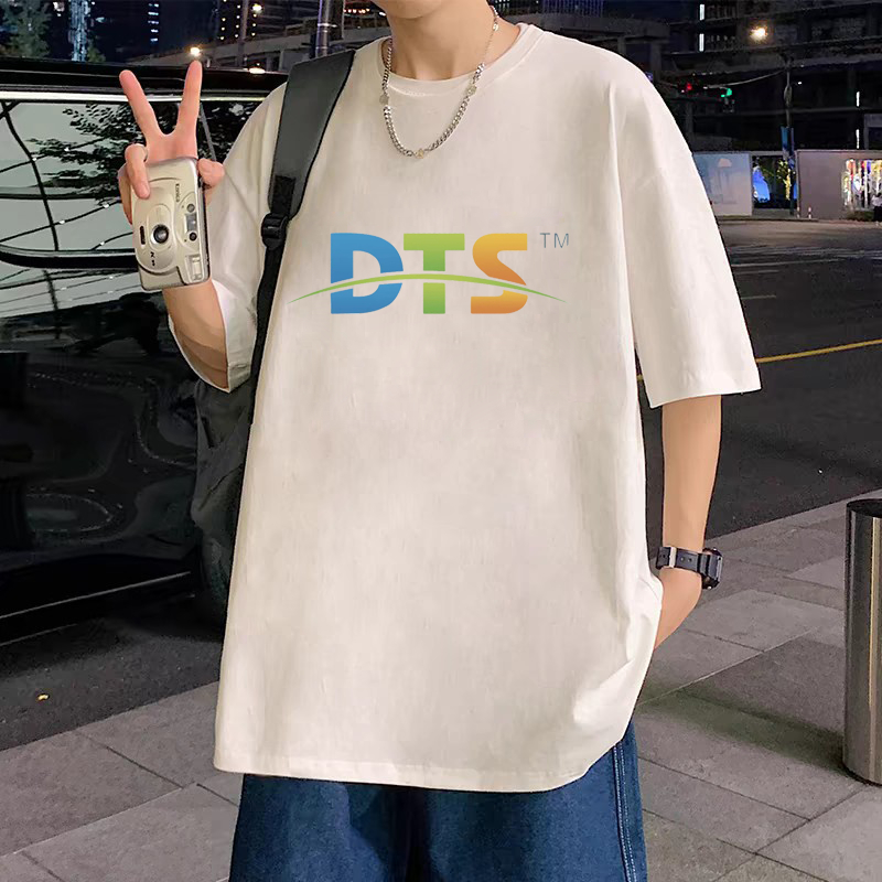 เสื้อยืดแขนสั้น 100% คอตตอน "DTS" พิมพ์แขนสั้นหลวมเสื้อ