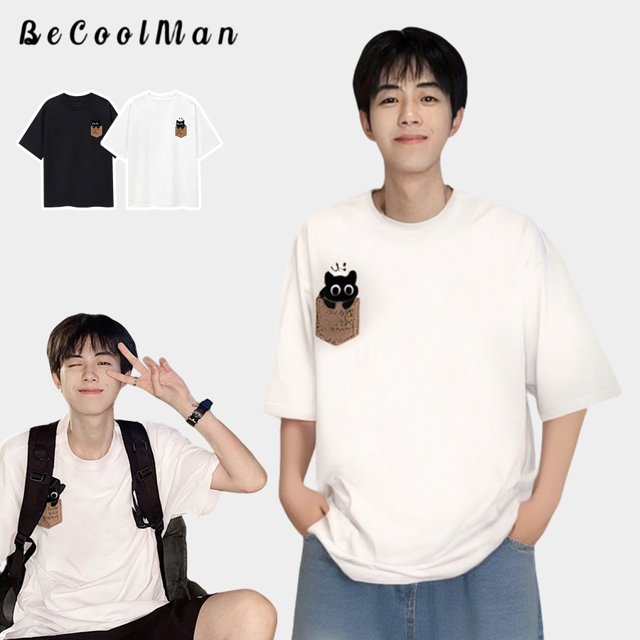 💥BecoolMan💥เสื้อยืดพิมพ์ลายการ์ตูนญี่ปุ่น  ไหล่  รุ่นเดียวกันทั้งชายและหญิง  คลาสสิกแมทช์ลุคง่าย  แขนสั้นทรงหลวม