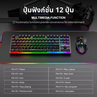 RAIKU R905 ชุดคีย์บอร์ด & เมาส์ ไร้สาย 87ปุ่ม เชื่อมต่อ 2.4Gh USB ตัวรับสัญญาณ 10M เกมมิ่ง RGB keyboard mouse set