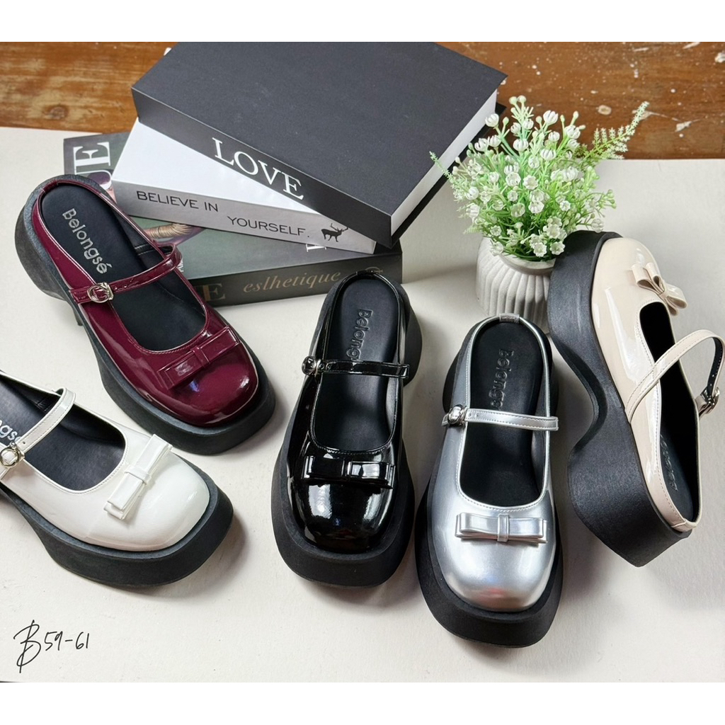 Belongse รองเท้าส้นตึก เพื่อสุขภาพ เปิดท้าย รุ่นนี้ใส่ดีมาก สวมง่าย เดินสบาย แฟชั่นผู้หญิงที่มาแรง
