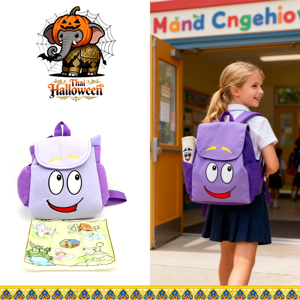 Disney Dora The Explorer Backpack with Mapสีม่วงกระเป๋านักเรียนกระเป๋าดินสอกระเป๋าสะพายคู่สำหรับสาว ๆ
