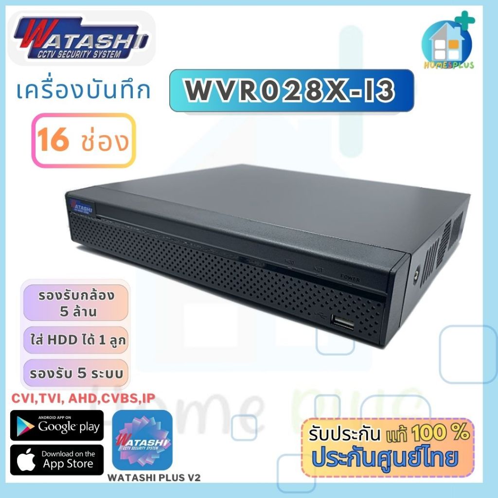เครื่องบันทึก16 ช่อง WATASHI รุ่น WVR028X-I3 (AI Function) เฉพาะตัวเครื่องไม่รวม HDD