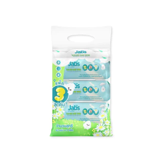 1 หิ้ว Jabs แจ๊บส์ กระดาษทิชชูเปียก สำหรับเช็ดทำความสะอาด 3 ห่อ x 42 แผ่น หนานุ่ม สะอาด อ่อนโยน พกพาสะดวก