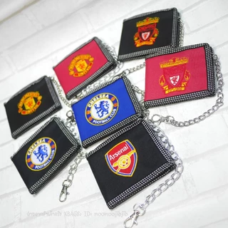 กระเป๋าสตางค์2พับ ลายฟุตบอล ปักลายชัดสวย แบบมีโซ่ ลายเยอะมาก