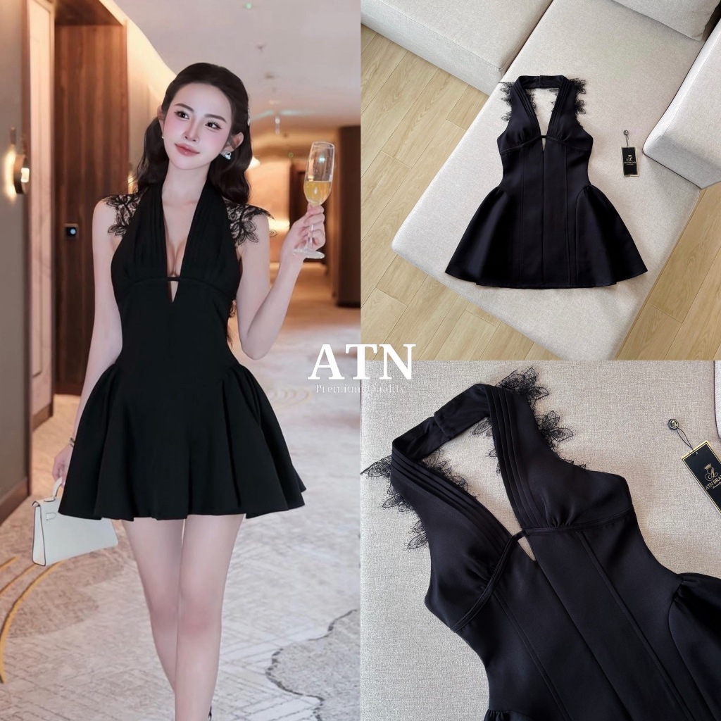 ATN มินิเดรสคล้องคอสีดำสุดหรู