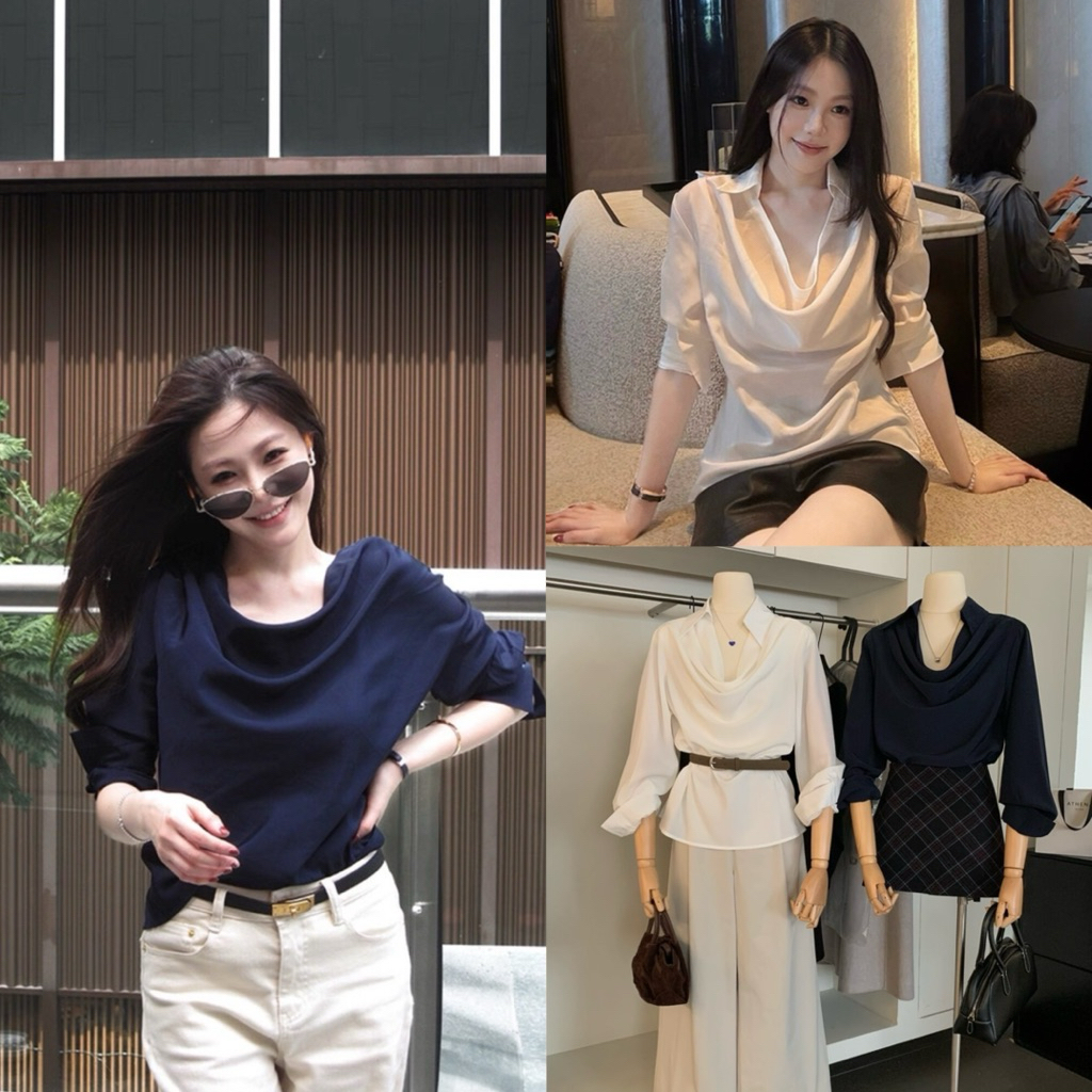 7722# เสื้อแขนยาวคอถ่วง เนื้อผ้าดี ทรงสวย TAG: Y.JIA STUDIO 🇰🇷