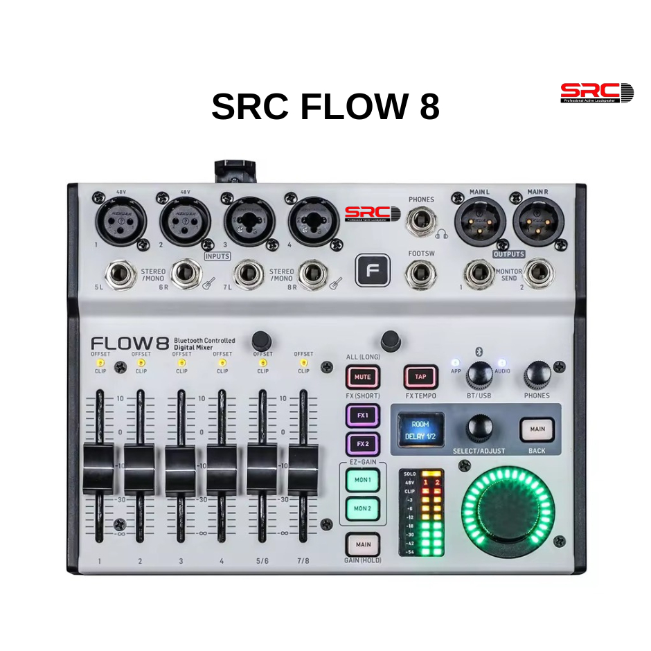 SRC FLOW 8 ดิจิตอลมิกเซอร์ 8 อินพุต ควบคุมผ่านบลูทูธ พร้อมฟีเจอร์ครบครัน