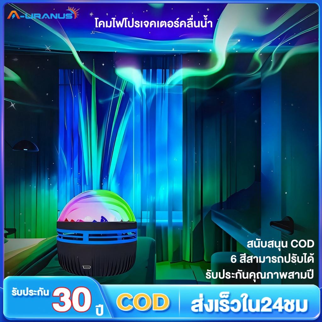ไฟกลางคืนหมุนหมุนโคมไฟฉายออโรร่า LED RGB โปรเจคเตอร์สีสันสดใสห้องนั่งเล่นข้างเตียงโดยรอบ