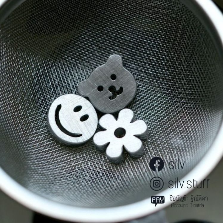 ลูกร่อนผงมัทฉะทรงรอยยิ้ม หมี ดอกไม้(3ชิ้น)สแตนเลส304 food grade ขนาด15มม (Smiley SET) พร้อมกล่อง