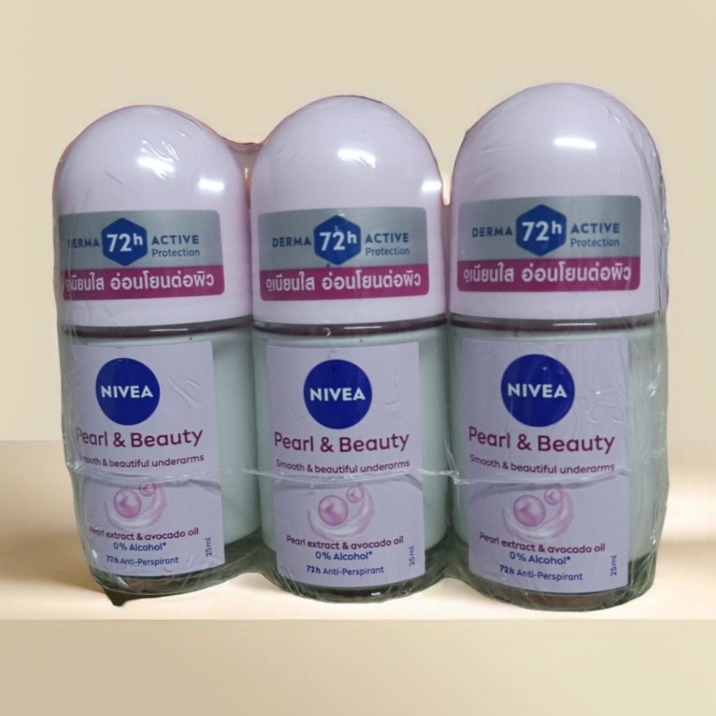 (  3 ขวด) NIVEA PEARL & BEAUTY ROLL ON นีเวีย เพิร์ล แอนด์ บิวตี้ โรลออน ระงับกลิ่นกาย สำหรับผู้หญิง 25 มล