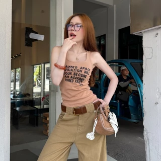 🌈SpinnyHouse🌈เสื้อกล้าม กล้ามเว้าหลัง สกรีนลาย สไตล์ Y2K พร้อมส่ง ผ้ายูนิยืดเยอะมาก สาวอวบใส่ได้ รุ่น กล้ามยูนิ MANKED