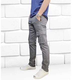 กางเกงคาร์โก้6กระเป๋าขายาวกระบอกเล็กผ้ายืดสีไม่ตกไม่หดไม่ย้วย(รุ่น6005)