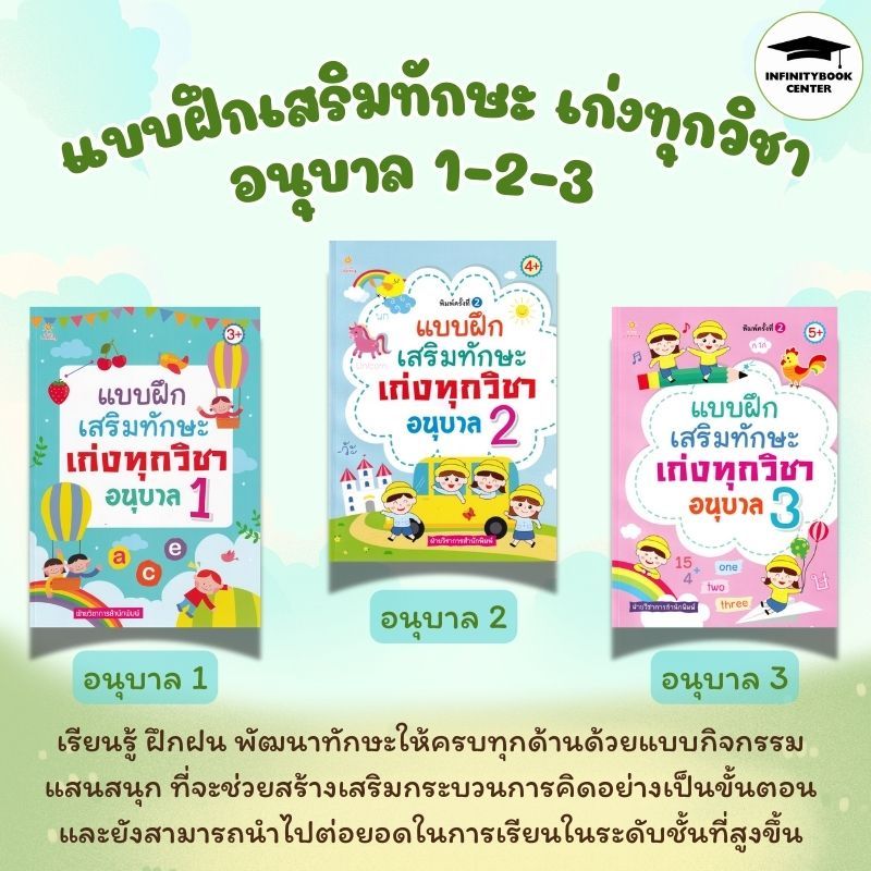 หนังสือเด็ก SET : แบบฝึกเสริมทักษะ เก่งทุกวิชา อนุบาล 1-2-3 : เสริมเชาวน์ปัญญา แบบฝึกหัดสำหรับเด็ก เตรียมความพร้อม