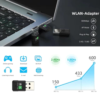 (5.0G-เขียว)รุ่นใหม่ USB WIFI 2.4GHz+5GHz ไดร์เวอร์ในตัว ไม่ต้องใช้แผ่น