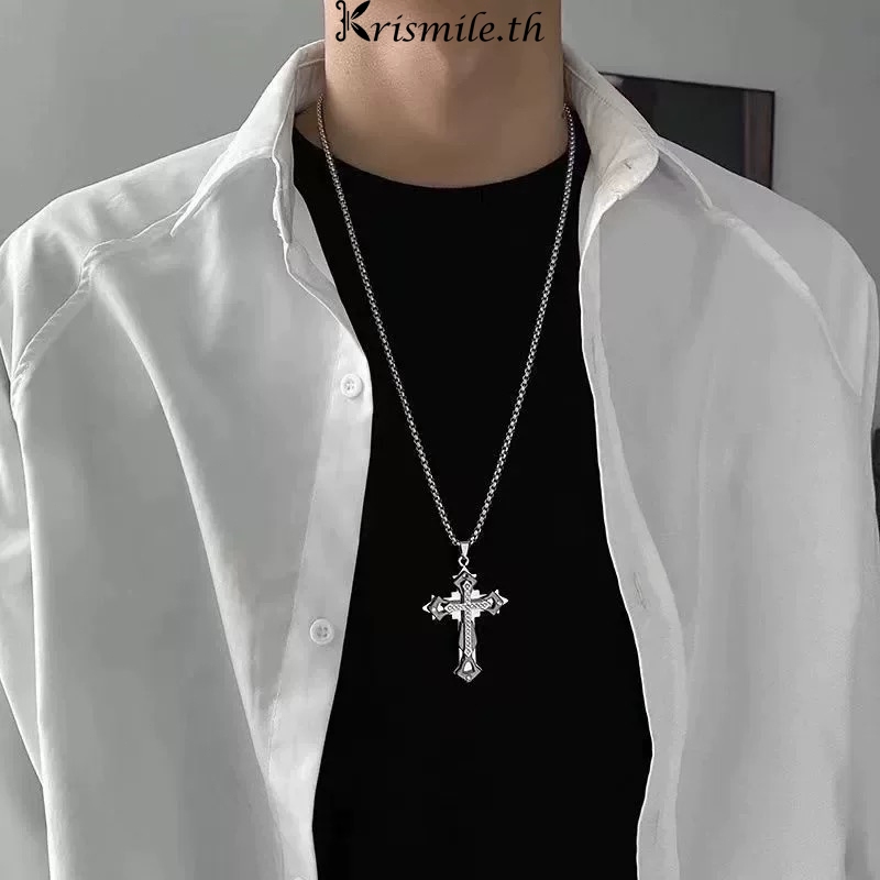 COD-ในไทย💖สร้อยคอ S925จี้ไม้กางเขน สไตล์เกาหลีสไตล์ฮิปฮอป พังก์ สําหรับผู้ชายและผู้หญิง ไม่ซีดจาง ปรับได้-Kri