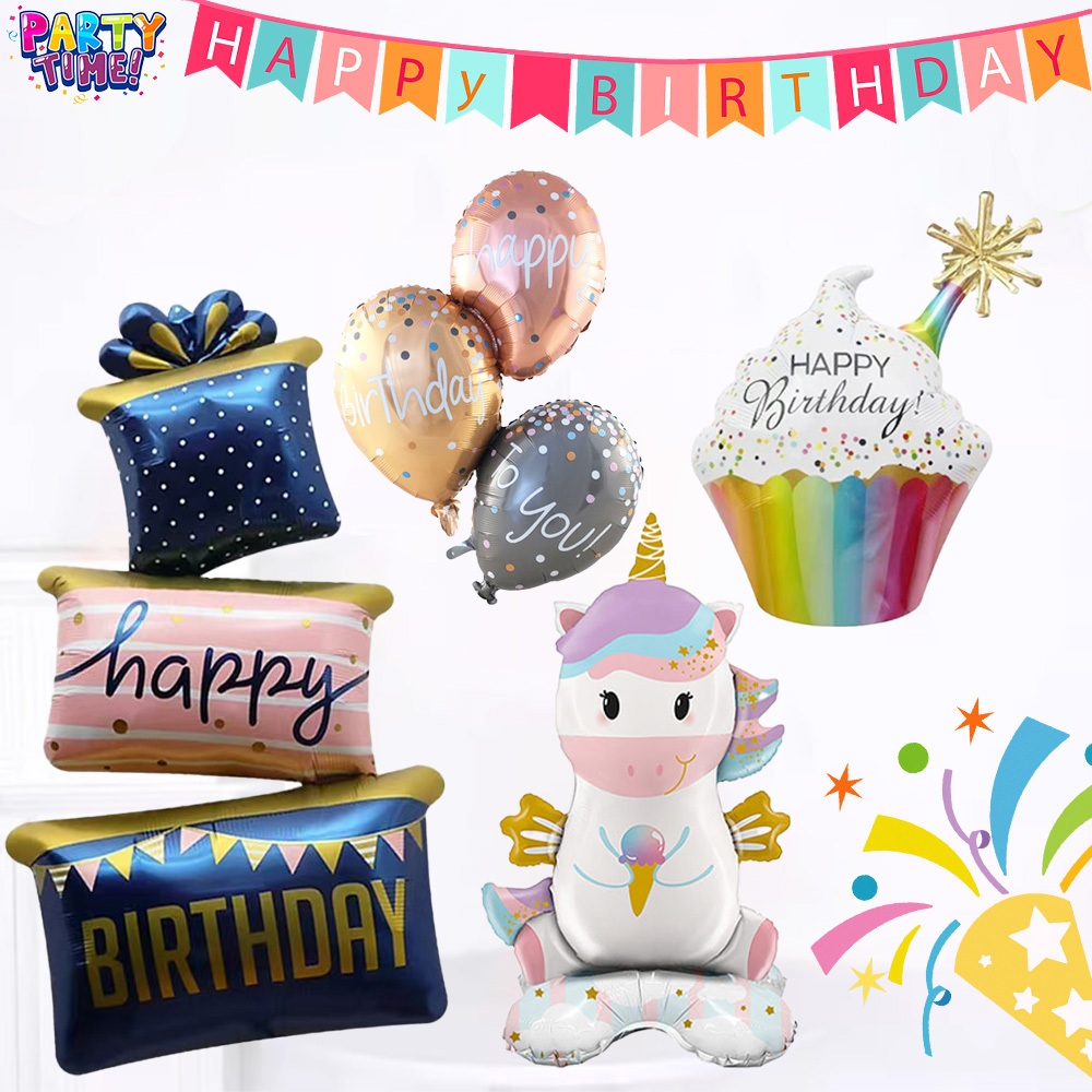 Big Party ลูกโป่งปาร์ตี้วันเกิด Birthday ลูกโป่งฟอยล์ลายเค้กวันเกิด INS Style ลูกโป่งฉากหลังสำหรับปาร์ตี้สุดโรแมนติก