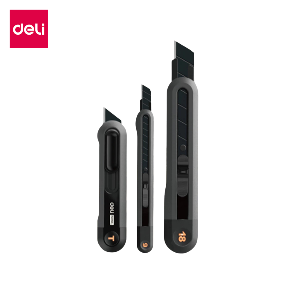 Deli มีดคัตเตอร์ คัตเตอร์พกพา คัตเตอร์สั้น 9-18 mm พกพาง่าย มีสปริงในตัว อุปกรณ์สำนักงาน Cutter
