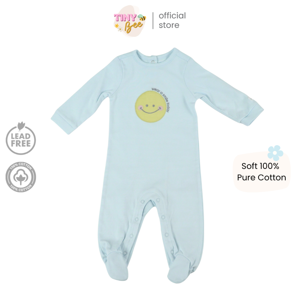 TinyBee ชุดหมี บอดี้สูท ชุดเด็กแรกเกิด Cotton Romper Baby Sleepsuits สีฟ้า Smiley อายุ 3-18 เดือน