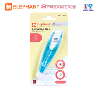 Elephant ตราช้างเทปลบคำผิด สตรีมไลน์ จำนวน 12 ชิ้น คละสี