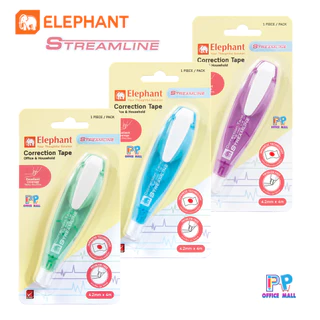Elephant ตราช้างเทปลบคำผิด สตรีมไลน์ จำนวน 12 ชิ้น คละสี