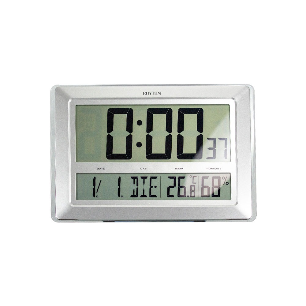 นาฬิกาตั้งโต๊ะ RHYTHM นาฬิกาแขวน digital alarm clock สีเงิน ขนาดใหญ่ 40 ซม. รับประกัน 2 ปี-LCW015NR19