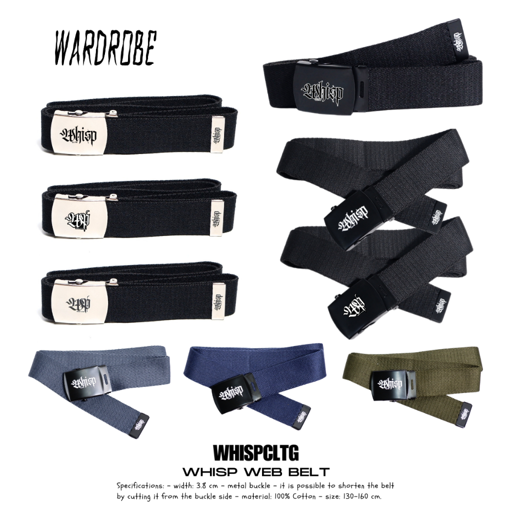 เข็มขัด Whisp สายผ้าฝ้าย ขนาดกว้าง 3.8ซม. ยาวสูงสุด 160ซม. แถมถุงผ้ากำมะหยี่สำหรับเก็บเข็มขัด