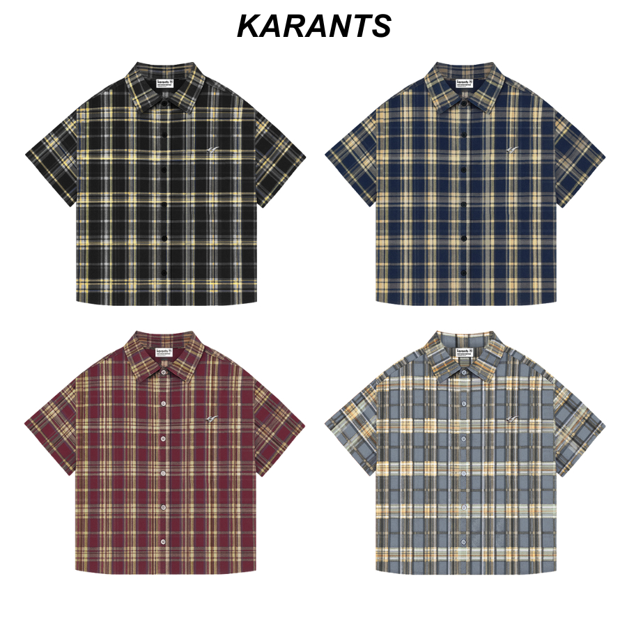 Karants เสื้อเชิ้ตสีพื้น โลโก้โลหะ ทรง Cropped Boxy ผ้า Flannel เกรดพรีเมียม สำหรับผู้ชายและผู้หญิง 
