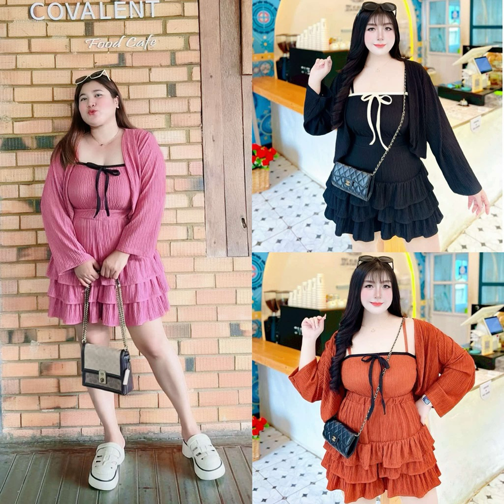 ชุดเซ็ท 3ชิ้น ผ้าท๊อฟฟี่ยืดได้เยอะ ไซส์ใหญ่ สำผรับสาวอวบอ้วนใส่สวยพรางหุ่น เหมาะทุกโอกาส