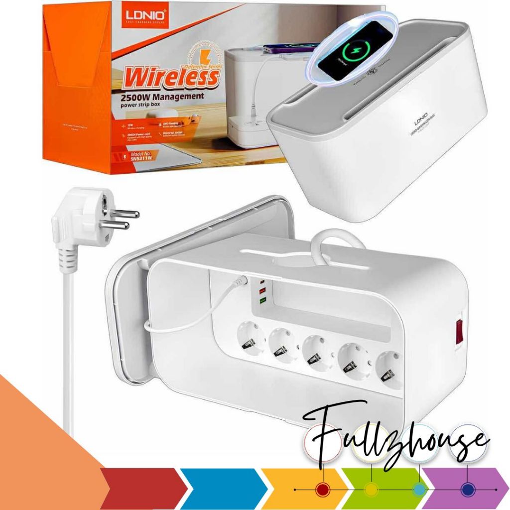 จัดส่งด่วน LDNIO SN5311W ปลั๊กไฟ กล่องปลั๊กพ่วง รางปลั๊กพร้อมตัวจัดระเบียบ Wireless Power Strip Box 