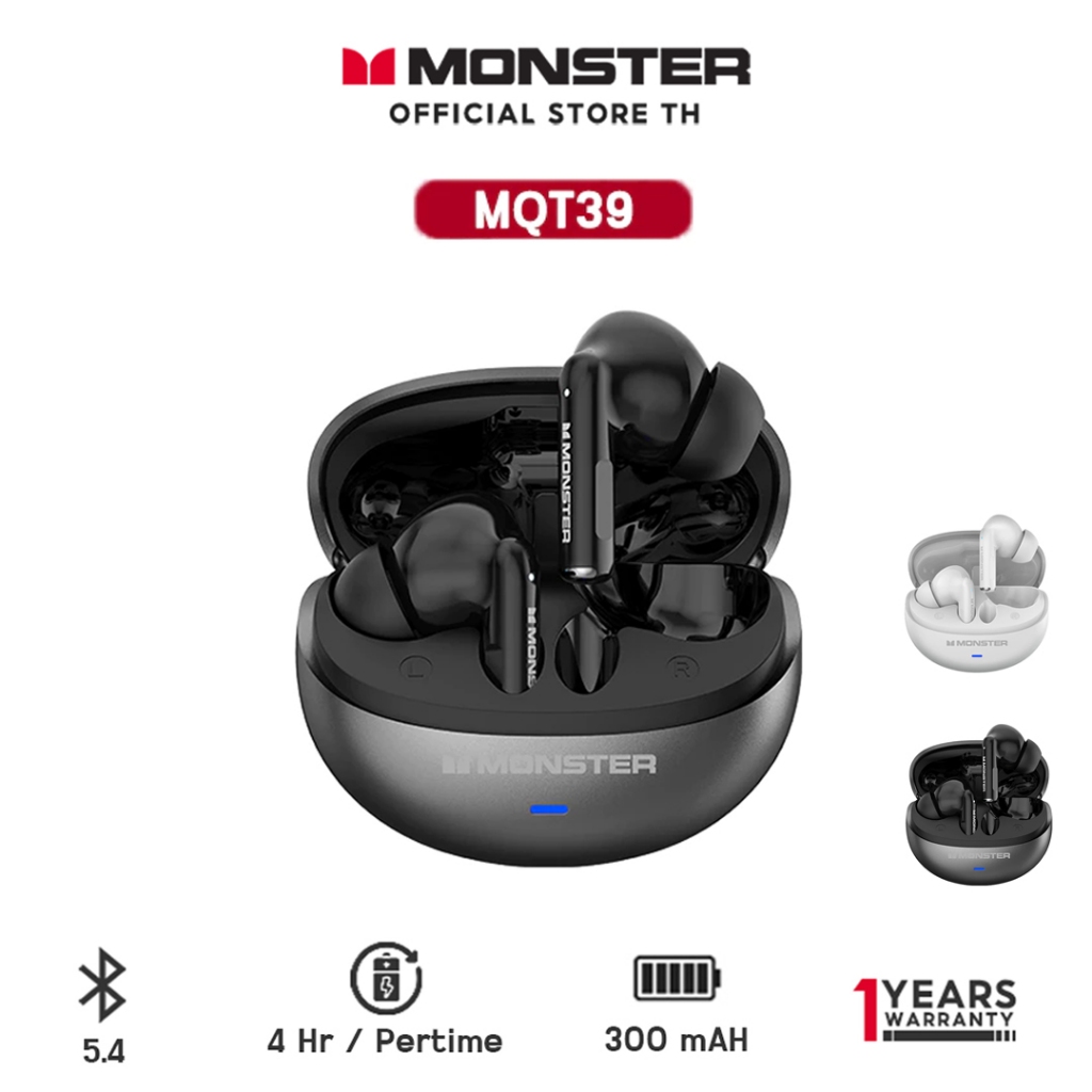 Monster MQT39 BT5.4 หูฟังบลูทูธไร้สาย น้ำหนักเบาพกพาสะดวก รองรับ Android & IOS ระบบ TWS แบตเตอรี่