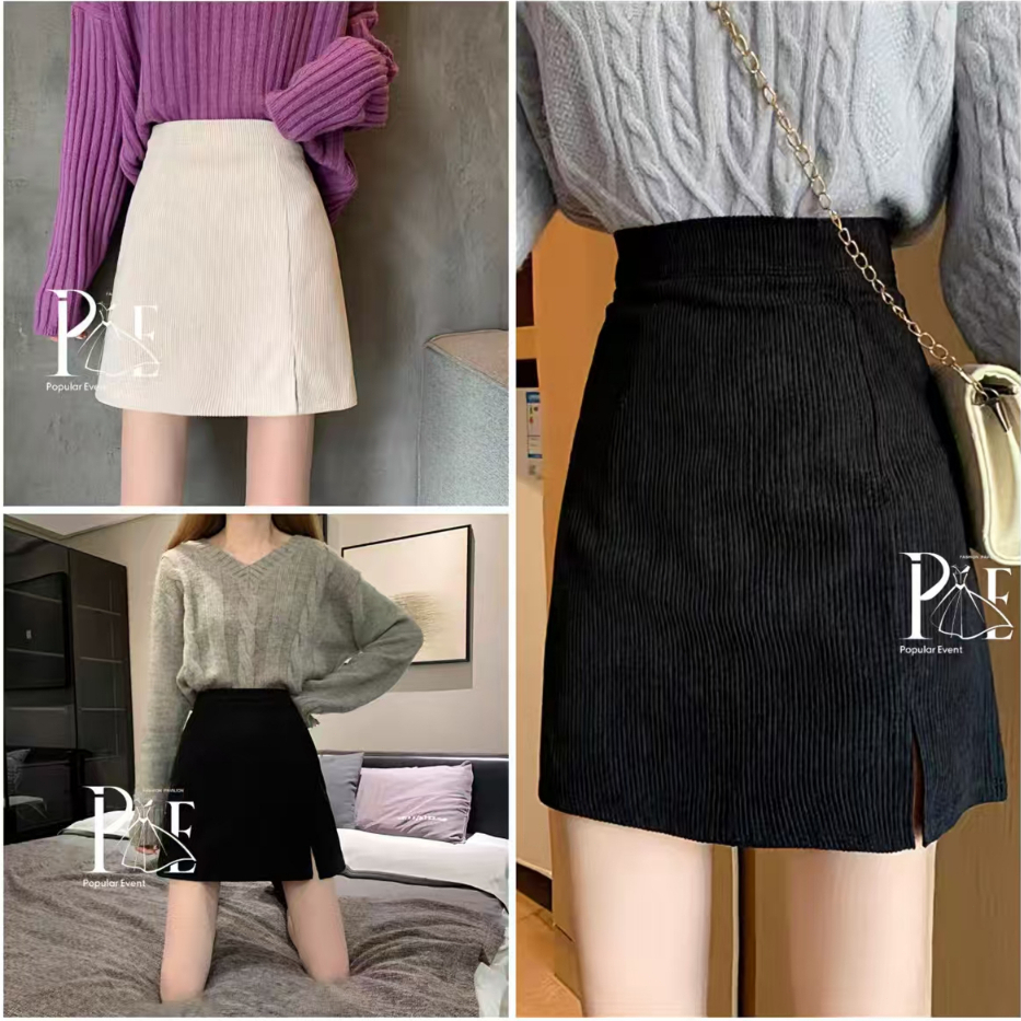 พร้อมส่งจากไทย กระโปรงลูกฟูก ผ่าข้างทรงเอสุดฮิต กระโปรงเอว Clothing Lady