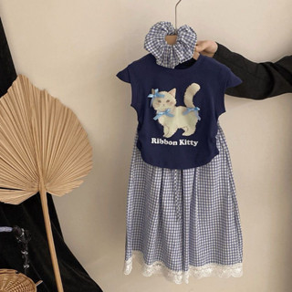 [Namsaii kids]🔥พร้อมส่ง🔥ชุดเซท2ชิ้น ชุดเด็กผู้หญิง เสื้อแมวพ…