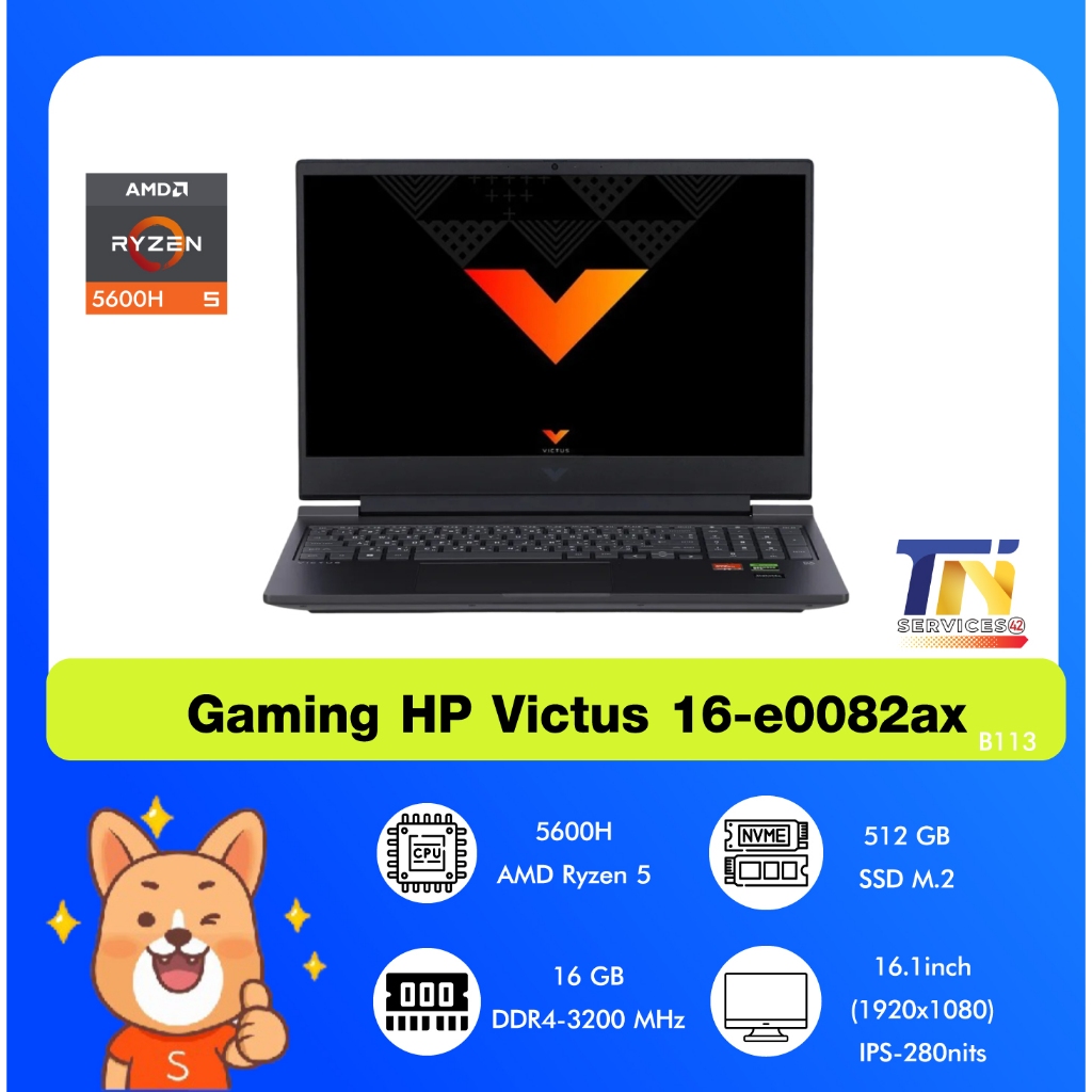 โน๊ตบุ๊คมือสอง Gaming HP Victus 16 AMD Ryzen 5 5600H Ram16/512GB GeForce GTX 1650 16.1 inch  #BID113