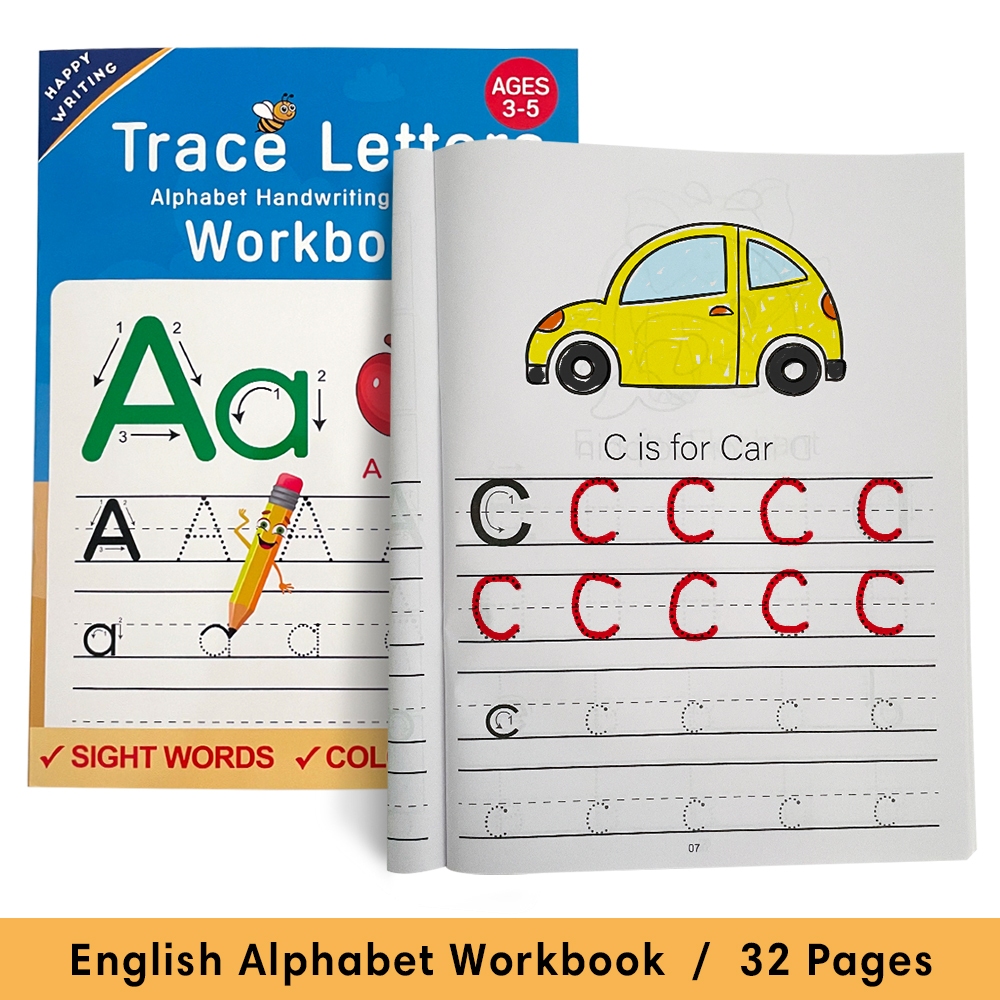 32 Pages English Alphabet Tracing Workbook for Kids Leanrning A-Z Letter & 1-100 math Numbers Practice Book Teaching Aid
