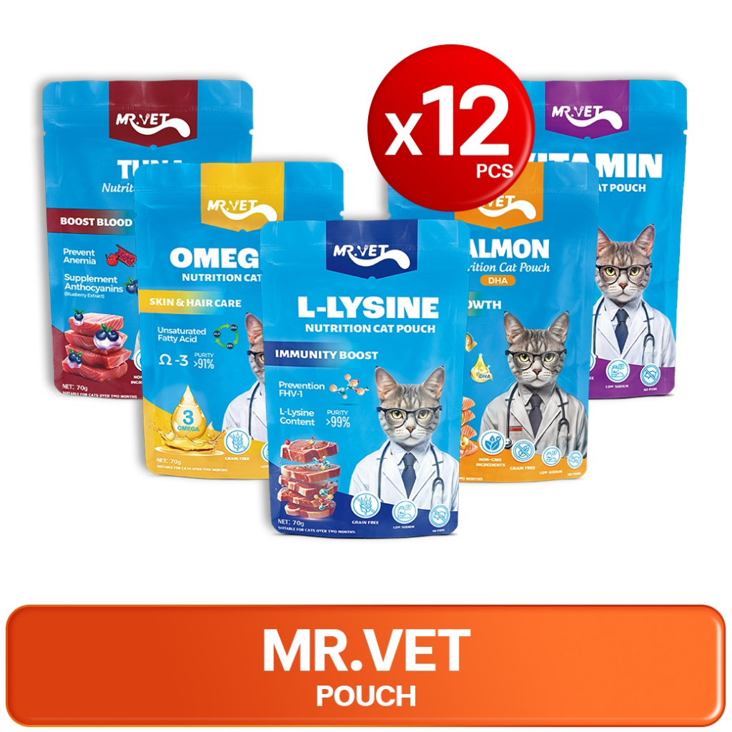 12PCS MR.VET Cat Pouch มิสเตอร์เว็ท อาหารเปียกแมว 70g.