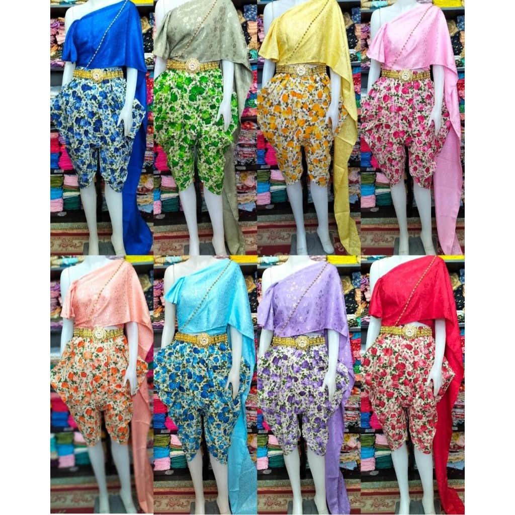 ชุดไทยสงกรานต์ ชุดไทยลายดอก ชุดดำดง