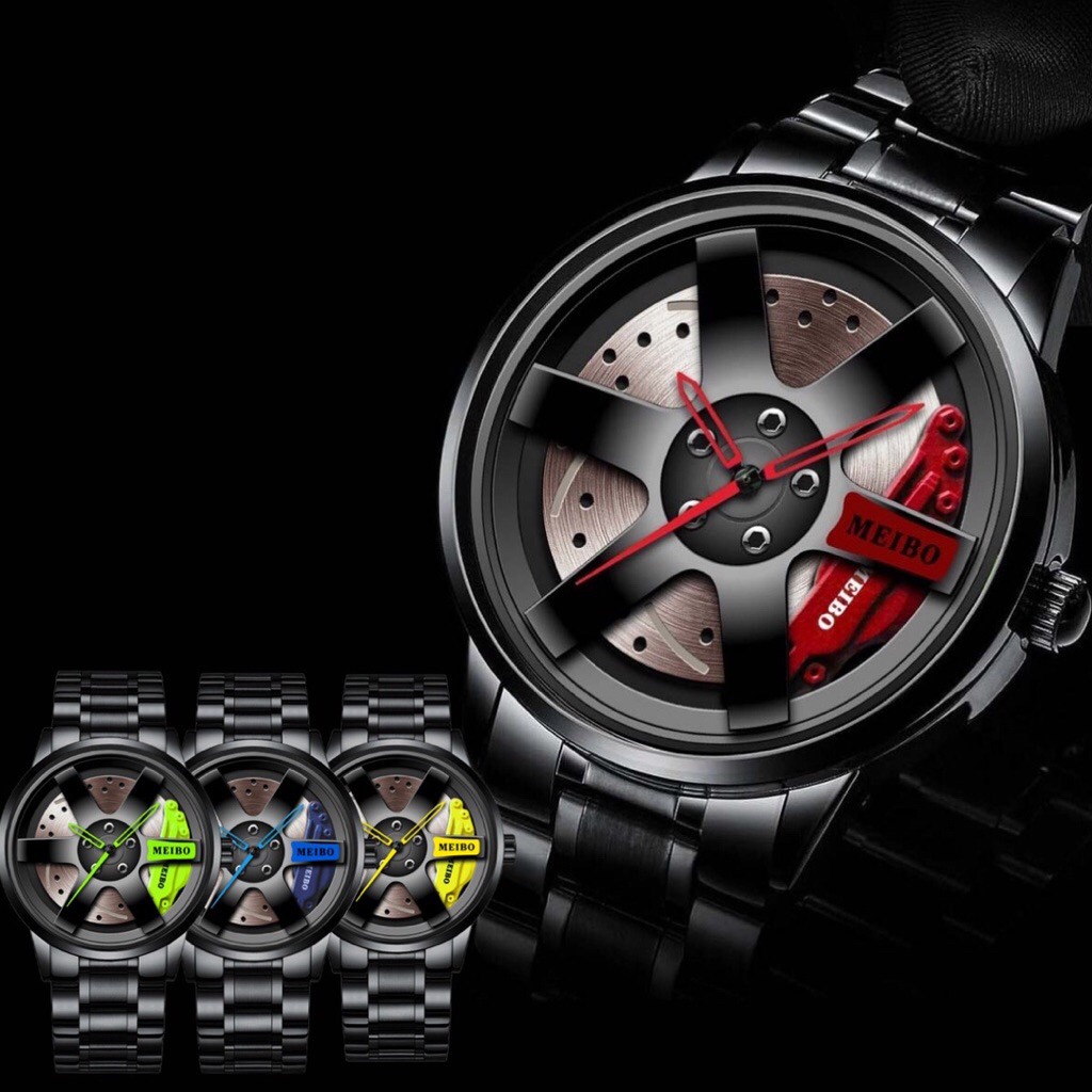 นาฬิกาผู้ชาย ทรงเท่ๆ ลายล้อแม็กซ์แบบนูน สายพับล็อกสวมใส่สะดวก