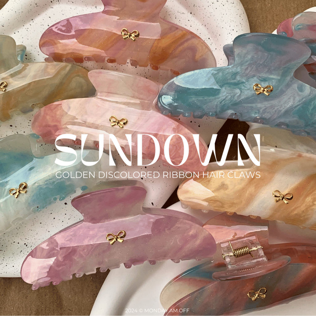 [ส่งทุกวัน🔥] กิ๊บเปลี่ยนสีได้ขนาดกลาง ติดโบว์ทอง (9cm) รุ่น Sundown Gold Ribbon Hair Claws
