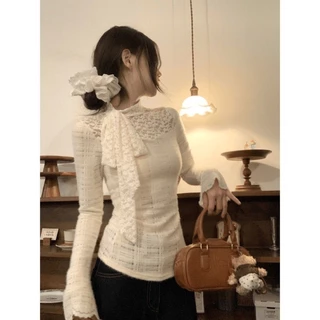[Sheing office]🌟พร้อมส่ง🌟เสื้อแขนยาวผู้หญิงแต่งลูกไม้และเสื้อยืดเข้ารูป