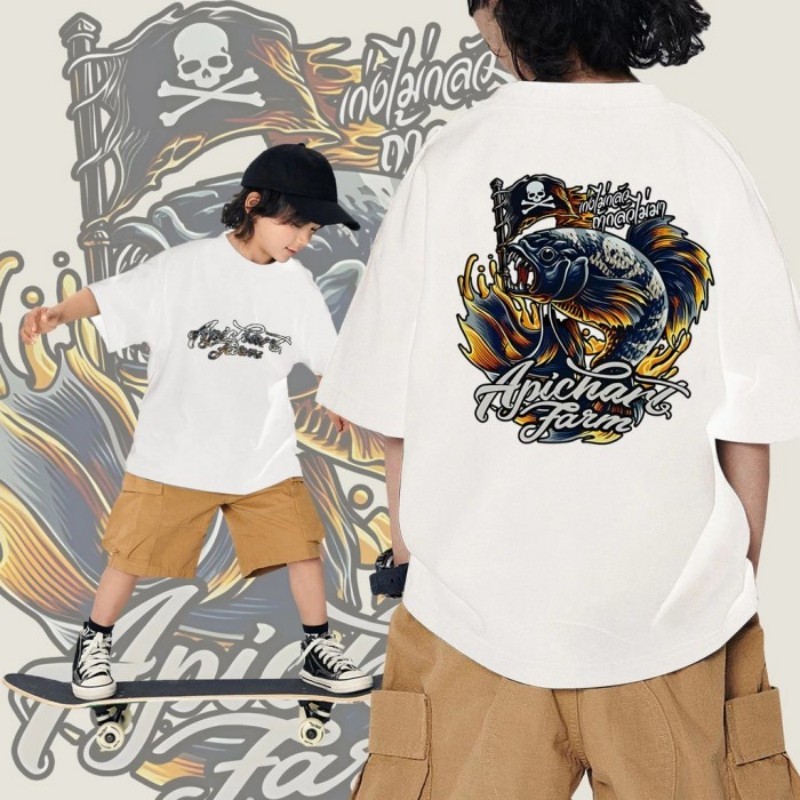 เสื้อยืดเด็กแขนสั้น ฤดูร้อน ลายการ์ตูน 100% cotton THAISHOP ไซส์ 90-150CM.