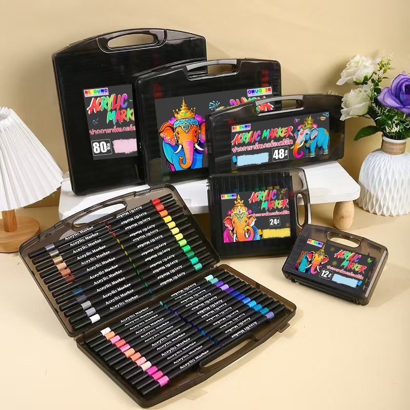 RESOUND ปากกาอะคริลิค-หัวพู่กัน 12/24/48/80สี ปากกา Marker Acrylic เขียน สีสันสดใสปลอดสารพิษ
