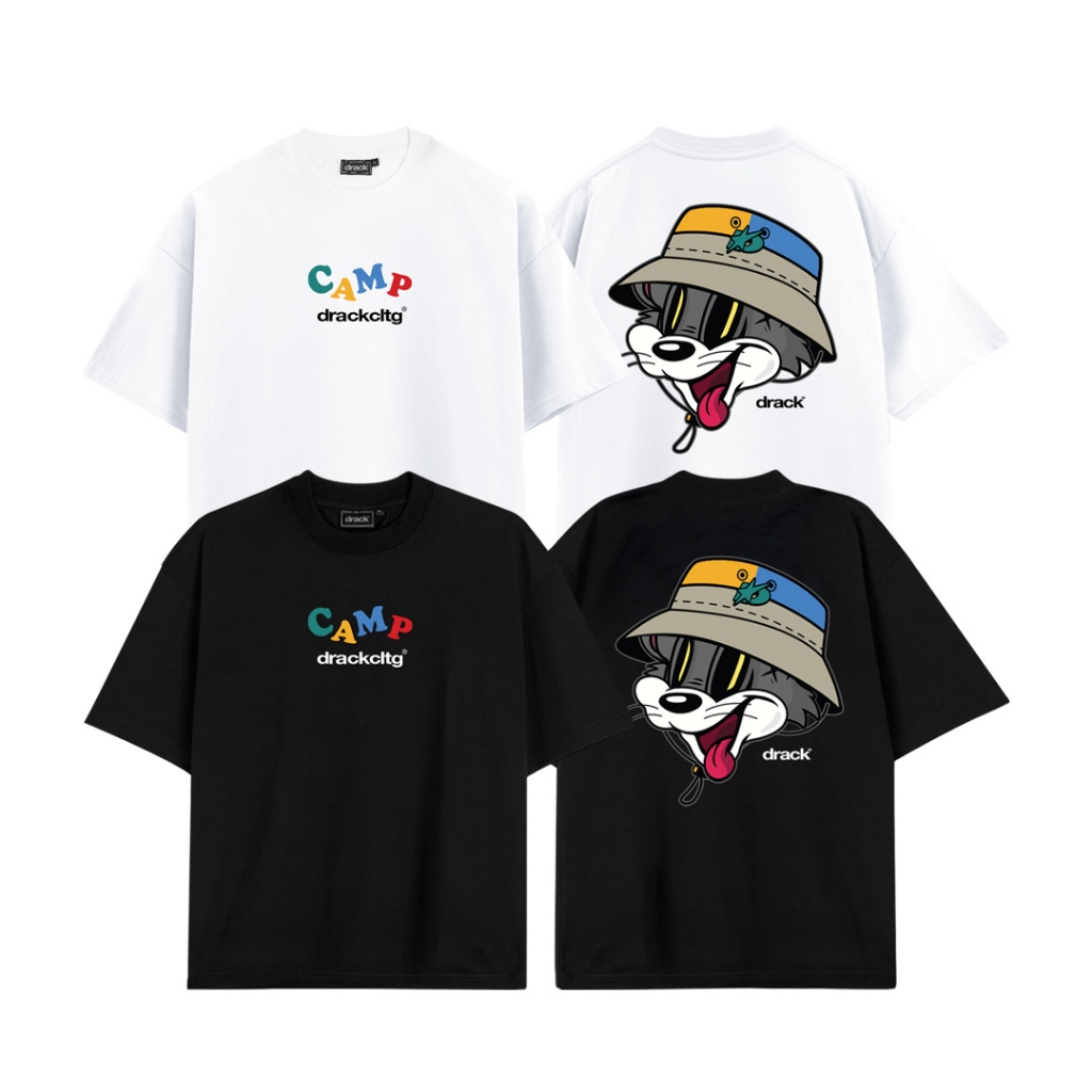 DRACK - CAMP สีดำ-ขาว เสื้อยืดคอกลม