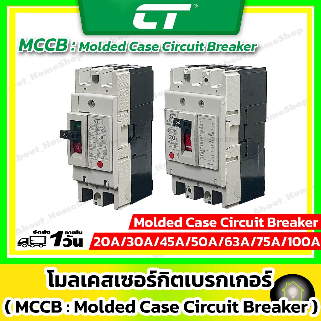 CT Electric - เซอร์กิตเบรกเกอร์ MCCB ขนาด 2P และ 3P ( 20A 30A 40A 50A 60A 75A 100A )