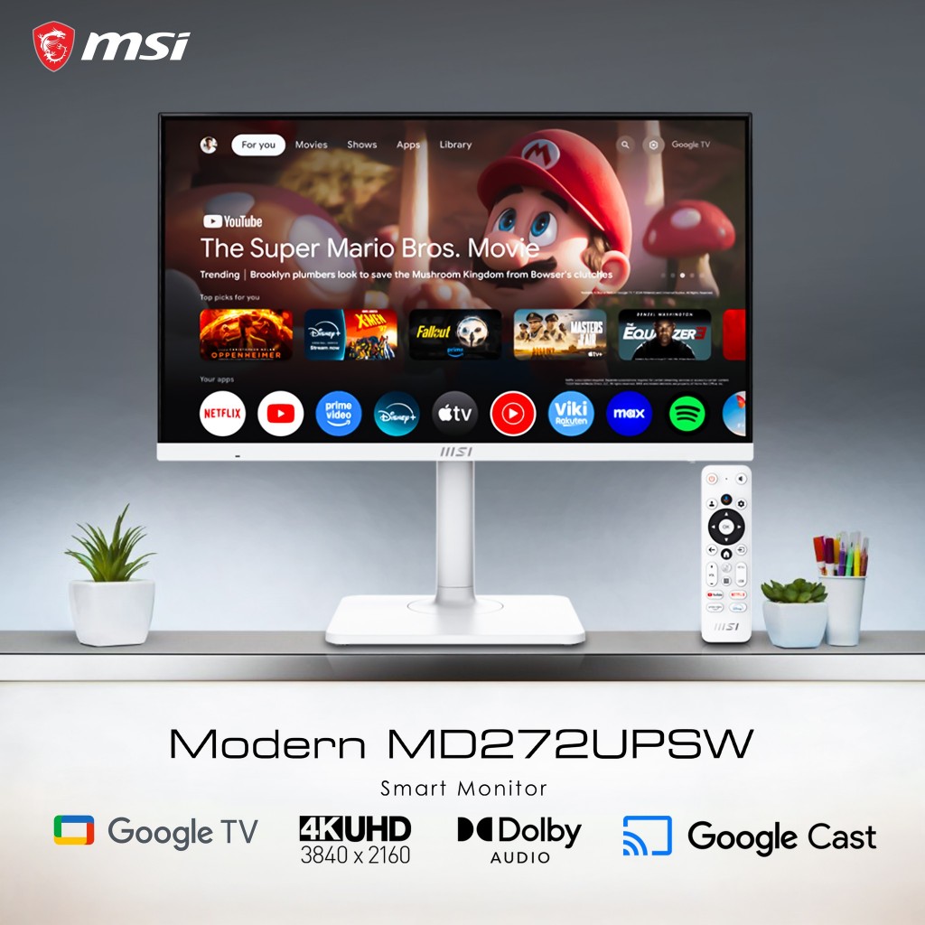 MSI Modern 27-inch 4K UHD MD272UPSW Google TV™ Smart Monitor,  60 Hz, USB- C 65W, Height Adjustable,