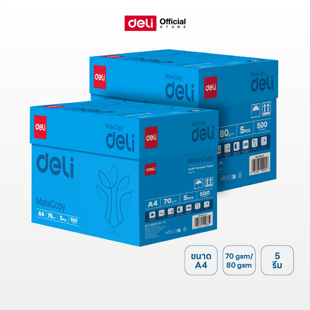 กระดาษ A4 Deli รุ่น EZ250 / EZ252 สำหรับถ่ายเอกสาร ความหนา70/80แกรม (จำหน่าย 5 รีม/1 กล่อง)