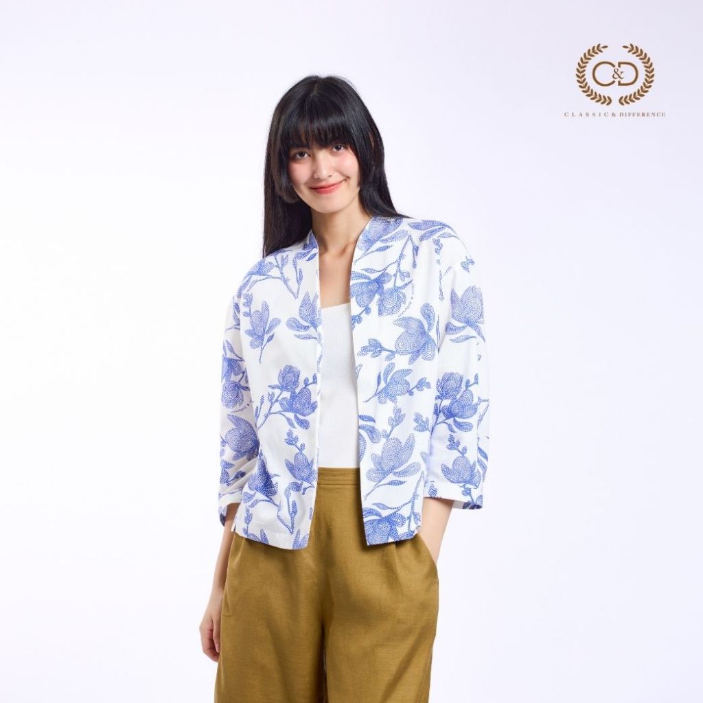 C&D แจ็คเก็ตผู้หญิงทรงหลวม คอปีน สีน้ำเงิน CC6MBU